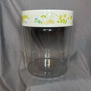 Vintage Pyrex Glass Canister with White and Floral Lid